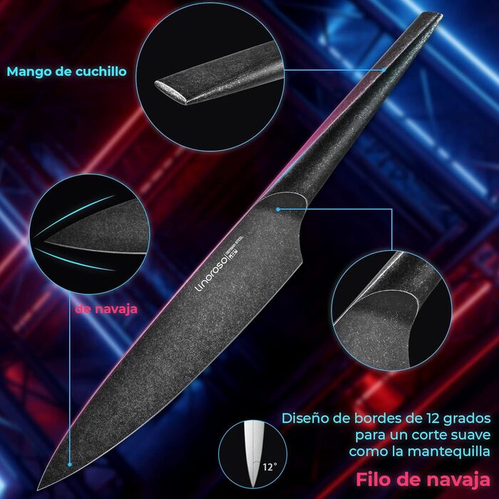 Кухонный нож Острый нож для мяса профессионально выкованный из импортной высокоуглеродистой нержавеющей стали с красивым магнитным держателем для ножей - метеорит (нож шеф-повара в стиле метеорита), 7 Santoku Knife