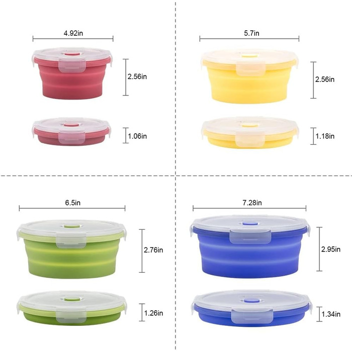 Круглые силиконовые складные контейнеры 4 шт Virklyee