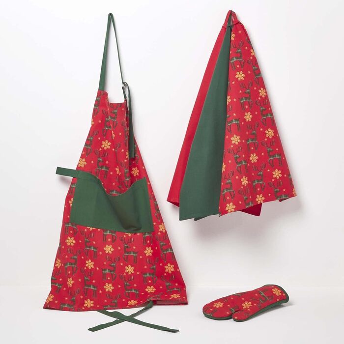 Набор из 3 рождественских кухонных полотенец 50 x 70 см, красно-зеленый Homescapes