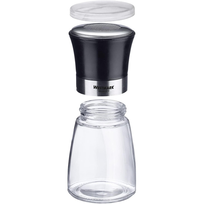 Дисплей Westmark, Вміст 6 дозаторів, Ємність 190 мл кожен, Скло/Нержавіюча сталь/Пластик, Прозорий/Чорний/Сріблястий, 63592611 (Шейкери для цукрової пудри, , прозорі/чорні/сріблясті)