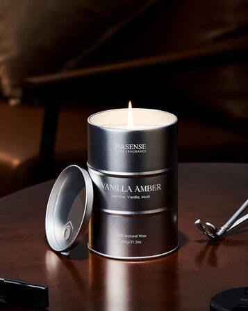 Ароматичні свічки M&SENSE з натурального соєвого воску, натуральна соєва свічка для домашнього декору, тривале горіння до 70 годин, класні подарунки-свічки для чоловіків і жінок (600 г, ванільно-янтарний)