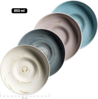 Серія MSER 931448 Derby, преміальний набір посуду з квадратними тарілками для 4 осіб гастрономічної якості, сучасний комбінований сервіз із 16 предметів у яскравих пастельних тонах, міцна порцеляна (комбінований сервіз)