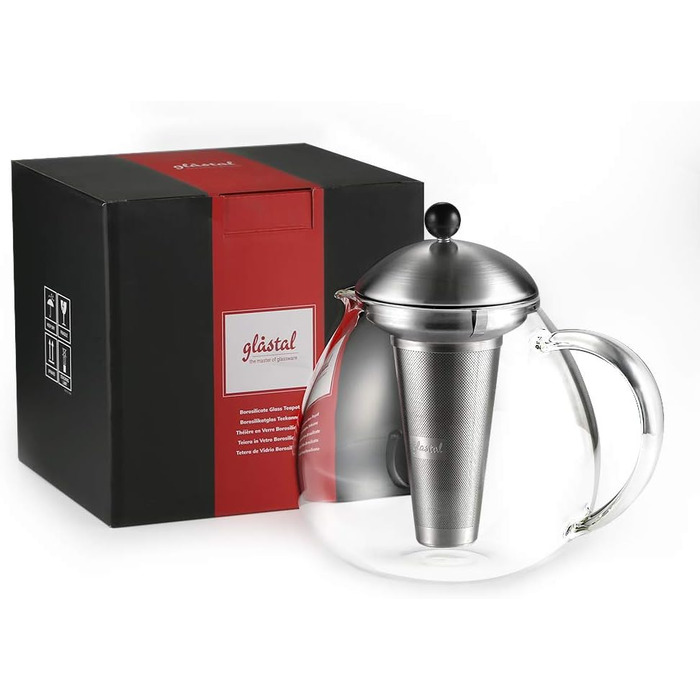 Чайник заварювальний скляний з фільтром для чаю 1,5 л, сріблястий Glastal
