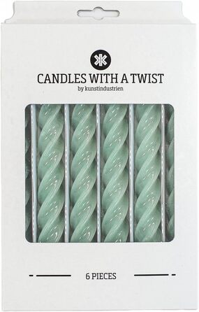 Набір з 6 декоративних свічок 2,2 x 21 см, резедово-зелений Candles with a Twist Kunstindustrien