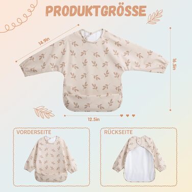 Дитячі нагрудники Little Dimsum з довгими рукавами, водонепроникні дитячі нагрудники, які миються, нагрудники з кишенею - 2 комплекти для малюків 6-36 місяців (Fox & Mountain (3D-LEAF)