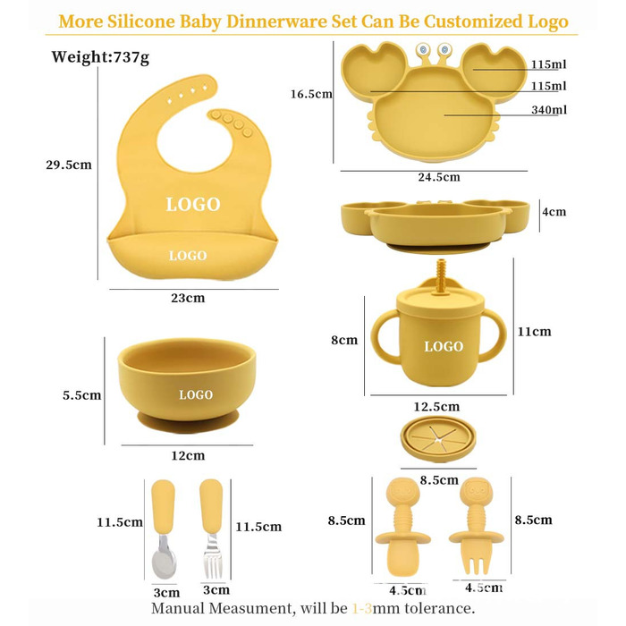 Набір дитячого посуду із силікону 9 предметів, рожевий Molinter