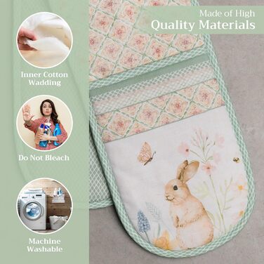 Рукавички для духовки Maison d&39 Hermine, Прихватки, 100 бавовна, термостійкі кухонні рукавички, рукавички для духовки (19 см x 33 см) та прихватки (20 см x 20 см) для приготування їжі, Морзін - Рукавички для духовки на День подяки/Різдво (19 x 33 см) та