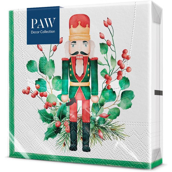 Серветки 3-шарові (33 x 33 см) I 20 шт. I Різнокольорові паперові серветки, ідеальні для різдвяного столу I Серветки - Різдво, зима, зірки, сніг, сніговики I (Композиція з Лускунчиком)