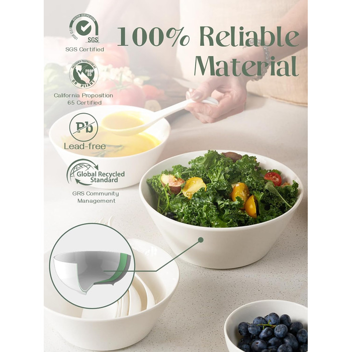 Набір салатників DOWAN, 950 мл / 32 унції Миски для супу, Круп'яна миска Велика, Великий діаметр Миски для супу, Порцеляновий набір мисок, Рамен Боул, білий, Упаковка з 4 шт. (1730 мл)