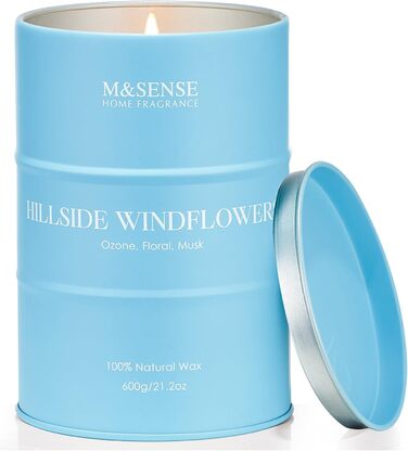 Ароматичні свічки M&SENSE з натурального соєвого воску, натуральна соєва свічка для домашнього декору, тривалий час горіння до 70 годин, класні подарунки-свічки для чоловіків і жінок (600 г, Hgelfeld Windblumen)