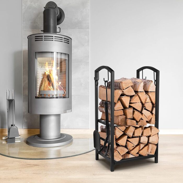 Підставка для дров з 4 камінними інструментами TLSUNNY