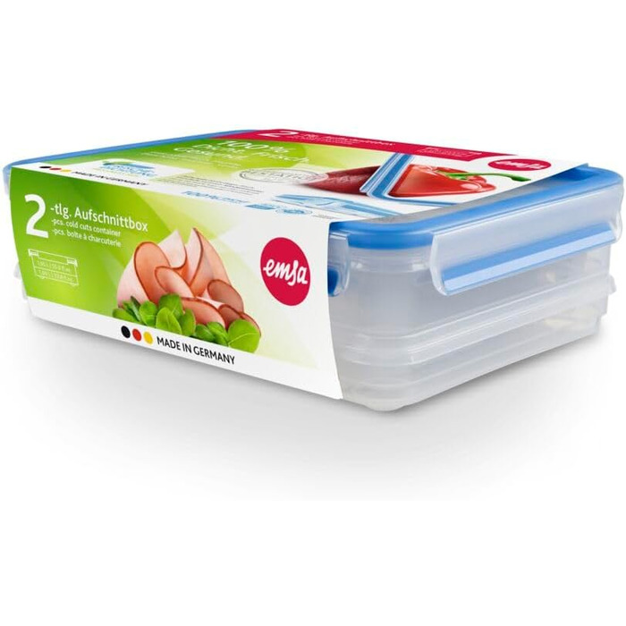 Набір контейнерів для зберігання харчових продуктів EMSA Clip & Close, прямокутні, 5 x 0,8 л, коробки для зберігання, 100 герметичні, придатні для миття в посудомийній машині, морозильної камери та мікрохвильової печі, прозорі, сині, зроблені в Німеччині,