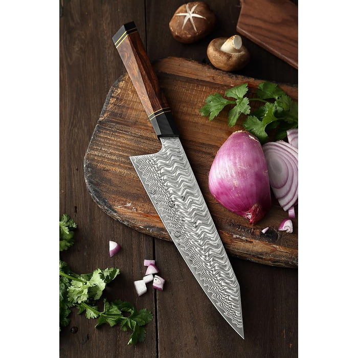 Кухарський ніж з дамаської сталі 21,5 см з магнітним чохлом та дерев'яним футляром XINZUO
