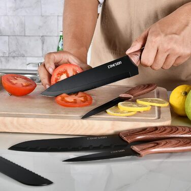 Дюймов Santoku Knife Кухонный нож Острый нож для мяса Профессионально выкованный из импортной высокоуглеродистой нержавеющей стали с красивым магнитным держателем для ножей - Метеориты (набор ножей из 5 предметов), 7