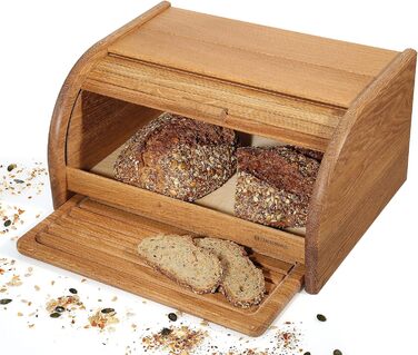 Хлібниця Zassenhaus Country, Хлібний кошик з рулонною кришкою та обробною дошкою, Дуб 40 x 30 x 20 см Хлібниця Zassenhaus Кантрі Дуб коричневий