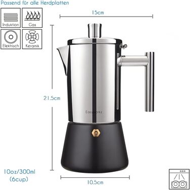 Кавоварка для плити на 6 чашок, 300 мл еспресо, чорна Diego Easyworkz