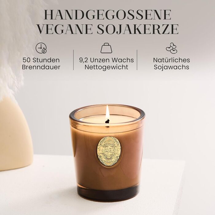 Ароматна свічка M&SENSE &quotЛісова хатина&quot, ароматичні свічки у склянці, натуральна соєва свічка, час горіння 55 годин, подарункові свічки для жінок та чоловіків, подарункова свічка (гаряче какао, 260 г)