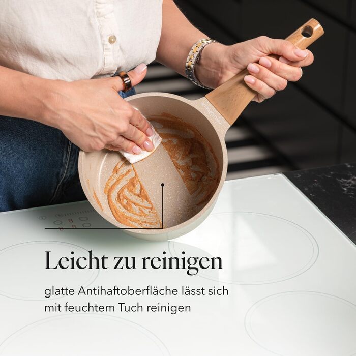 Алюмінієва каструля FLORINA 16 см 1,6 л Підходить для індукції Керамічне покриття, стійке до подряпин М&39яка ручка під дерево Термостійка Для всіх варильних поверхонь Легко миється (OSLO, 1,9 л - 18 см)