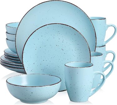 Столовий сервіз з керамограніту, набір посуду vancasso MODA, вінтажний вигляд, комбінований сервіз із 40 предметів з 8 обідніми тарілками, тарілками для тортів, суповими тарілками, мисками та чашками кожна (синій, комбінований сервіз 16 шт.)