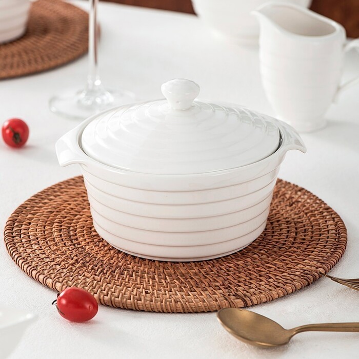 Каструля з кришкою Fissman 13х6 см / 340 мл порцеляна (14163)