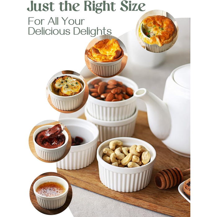 Набор крем-брюле DOWAN, 6 фарфоровых чашек для суфле с антипригарным покрытием, миски для крем-брюле для вкусного приправленного мяса, миски для рагу, духовка, микроволновая печь, можно мыть в посудомоечной машине, Ø10 см (120 мл, белый)