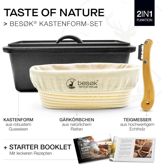 Форма для випікання хліба besok з кришкою, включаючи буклет з рецептами - чавунна форма для випікання 28 см аксесуари для випікання хліба - хліб, форма для випікання тостів, форма для хліба, каструля, квадратна форма для випічки (набір для випікання хліба