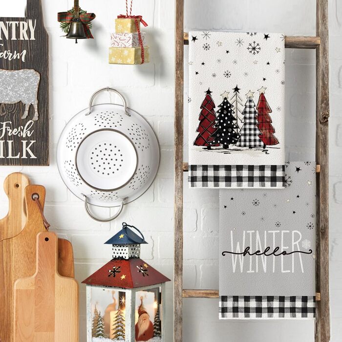 Набір з 4 різдвяних кухонних рушників 42 x 65 см чорний/білий Artoid Mode