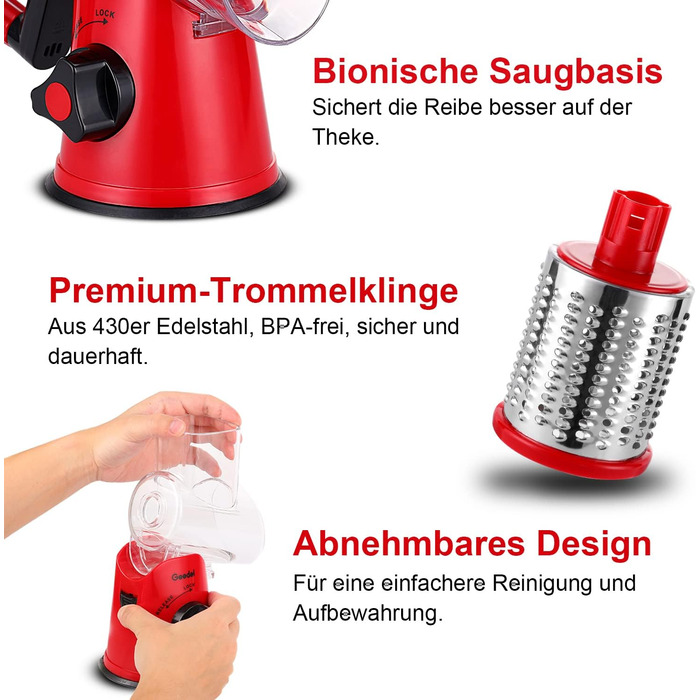 Терка для сыра/овощей с 3 барабанными лезвиями Geedel