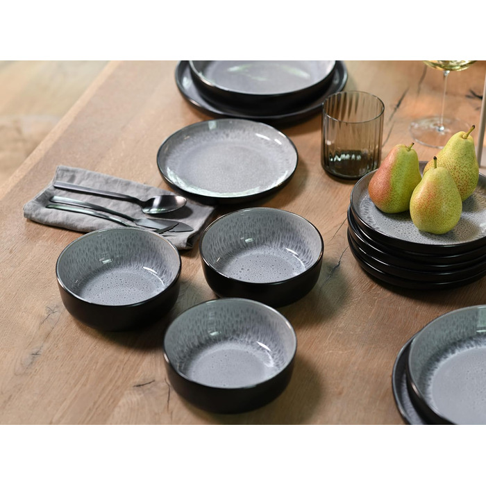 Серія Nordic Fjord набір посуду з 18 предметів, набір тарілок з кераміки (набір мисок для пластівців 6 шт., мороз), 21551