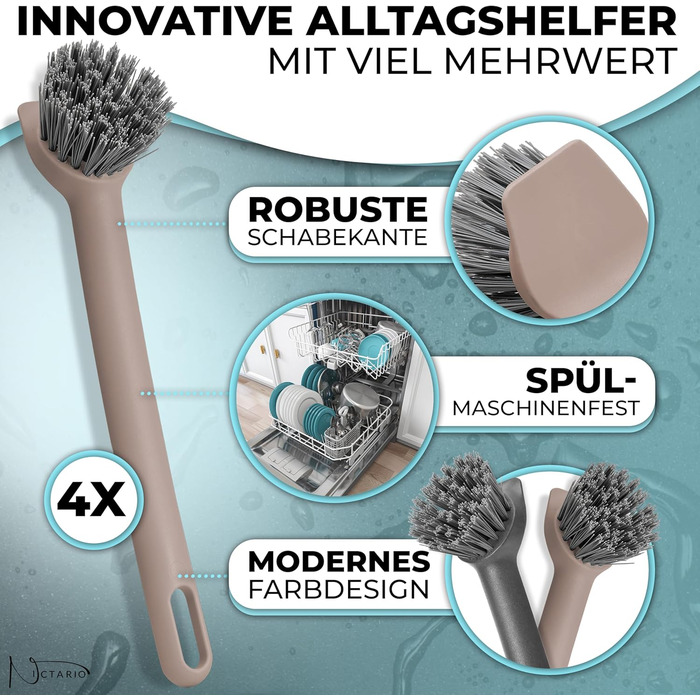 Щітка для посуду з нейлоновою щетиною та скребком 4 шт 24,5 см Nictario