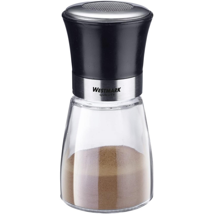 Дисплей Westmark, Вміст 6 дозаторів, Ємність 190 мл кожен, Скло/Нержавіюча сталь/Пластик, Прозорий/Чорний/Сріблястий, 63592611 (Шейкери для цукрової пудри, , прозорі/чорні/сріблясті)