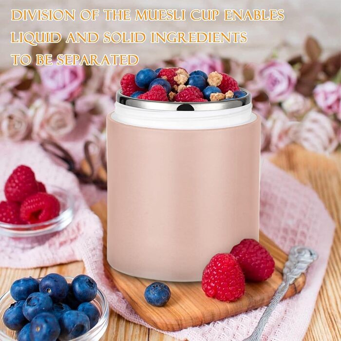 Стаканчик для пластівців Chedin з кришкою, стаканчик для каші з нержавіючої сталі 730 мл, герметичний стаканчик для йогурту з ложкою та кришкою, двошарові герметичні банки для консервування, ідеально підходять для роботи (рожевий зелений)
