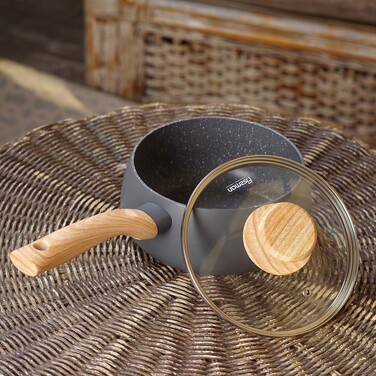 Ківш Fissman LANA 16x8 см / 1,6 л зі скляною кришкою алюміній з антипригарним покриттям (14496)