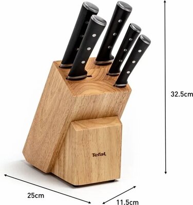Tefal Набір ножів Ice Force, 5 пр., з дерев'яною колодкою, нержавіюча сталь, плаcтик, чорний