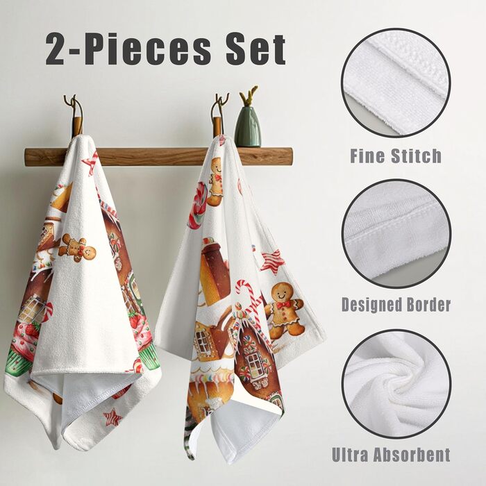 Різдвяні кухонні рушники Kwlegh, рушник для рук, рушник для пальців у формі різдвяної ялинки з цукерками та сніжинками, набір з 2 шт. , банний рушник для милих чоловіків, високопоглинаючі рушники, 36 x (пряниковий будиночок на Різдво)