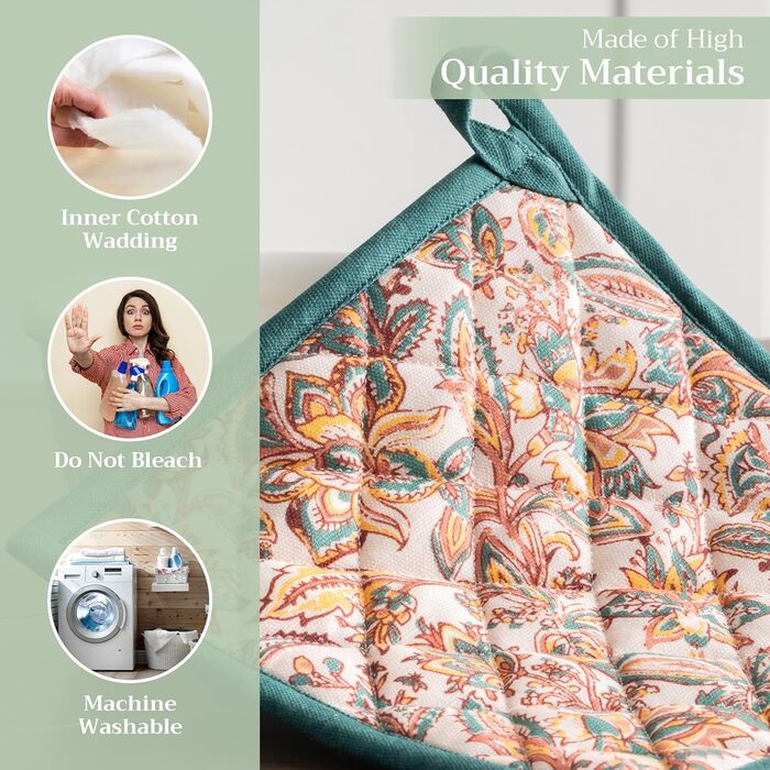 Рукавички для духовки Maison d&39 Hermine, підставки для каструль, 100 бавовна, термостійкі кухонні рукавички, рукавички для духовки (19 см x 33 см) та підставки для каструль (20 см x 20 см) для приготування їжі, Morzine - рукавички для духовки (19 x 33 с