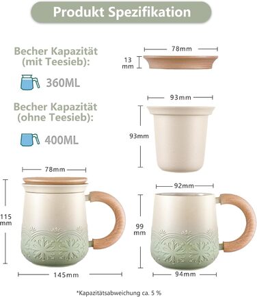 Чашка для чая с крышкой и ситечком 420 мл Zens