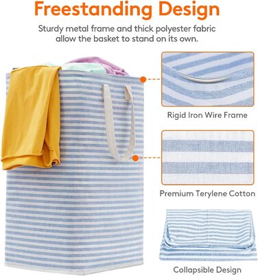 Окремо стоячий кошик для білизни Lifewit, складний великий кошик для білизни з подовженими ручками для одягу, іграшок, 2 упаковки (синій, 75 л)