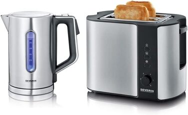 Чайник с возможностью быстрого кипячения и индивидуальным выбором температуры, обем наполнения 1,7 л XXL, матовая нержавеющая сталь / черный, 3000 Вт, 100 не содержит бисфенола А, WK 3418 (комплект с тостером с насадкой для булочки)