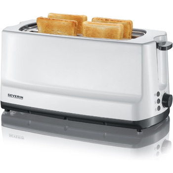 Автоматичний тостер SEVERIN з довгим слотом, 4 тости, автоматичний тостер з насадкою для булочки, тостер з нержавіючої сталі для підсмажування, розморожування та розігріву, 1 400 Вт, білий / сірий, AT 2234 4 скибочки тостів