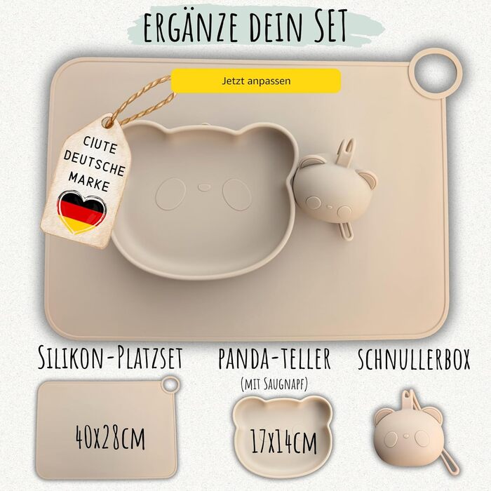 Набір дитячого посуду, 3 предмети, світло-коричневий C|UTE