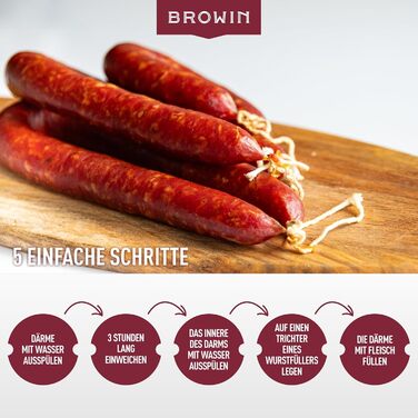 Натуральна оболонка для ковбас Натуральна оболонка вищого сорту для домашньої ковбаси, ялівцевої ковбаси, білої ковбаси, сардельки (калібр 18/20 мм, 91 метр, овеча оболонка)