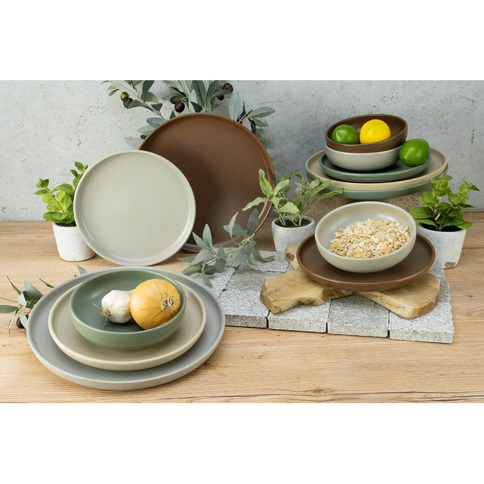 Набір посуду серії Uno з 16 предметів, комбінований набір керамограніту (натуральний, посуд з 12 предметів), 22978