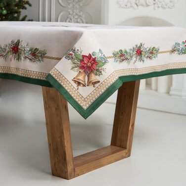 Різдвяна гобеленова скатертина Home of Christmas Скатертина на Різдво та Новий рік (Дзвіночок - Зелений (Без блискіток), 140x140 см)