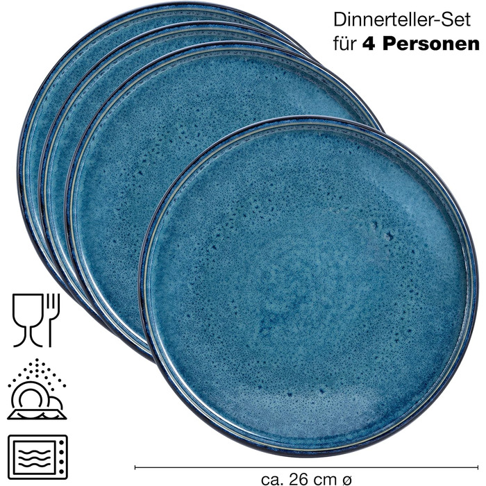 Обідня тарілка Moritz & Moritz SOLID 4 шт. 26 см - Набір тарілок з керамограніту - Набір посуду для сервірування 4 шт. великих тарілок