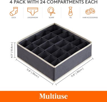 Набір з 4 органайзерів для шкарпеток і спідньої білизни, сірий Lifewit