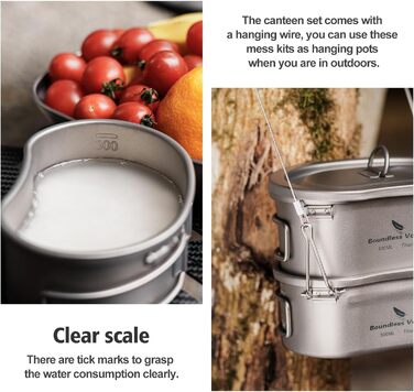 Титановий посуд для кемпінгу 300 та 600 мл iBasingo