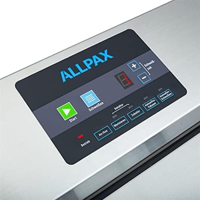 Вакуумний пакувальник Allpax P 355, пристрій для запаювання плівкою харчових продуктів та делікатних продуктів, вакуумний пакувальник для запаювання та приготування їжі методом су-від, включаючи адаптерний шланг та 100 вакуумних пакетів (вакуумний пакувал