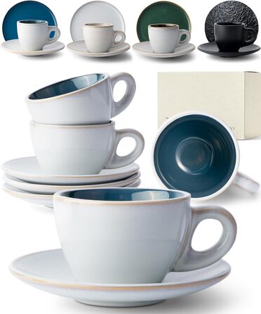 Чашки для капучино 180 мл с блюдцами, набор 4 предмета, темно-синие KIVY