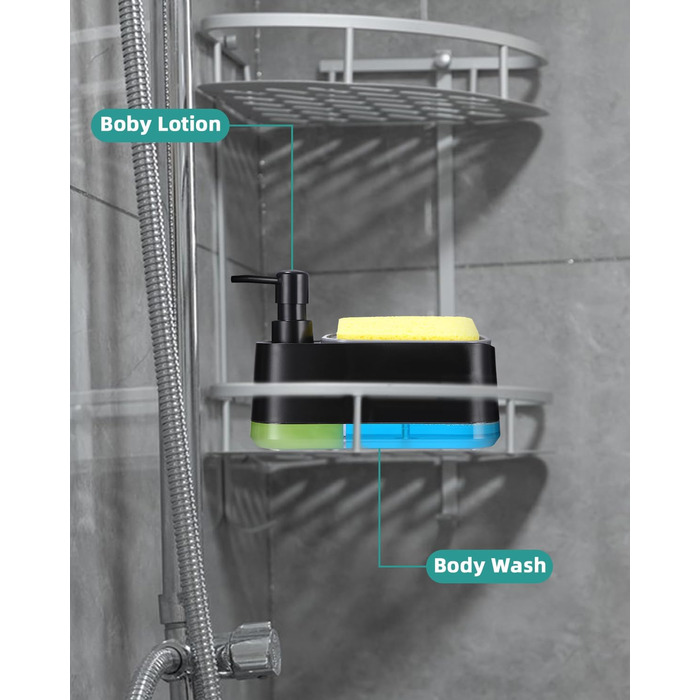 Кухонний набір з дозатором рідини для миття посуду, кухонний дозатор для мила з лотком і тримачем для губки, засіб для миття багаторазового використання, підходить для кухонної мийки (дозатор для мила 3 в 1 чорний)
